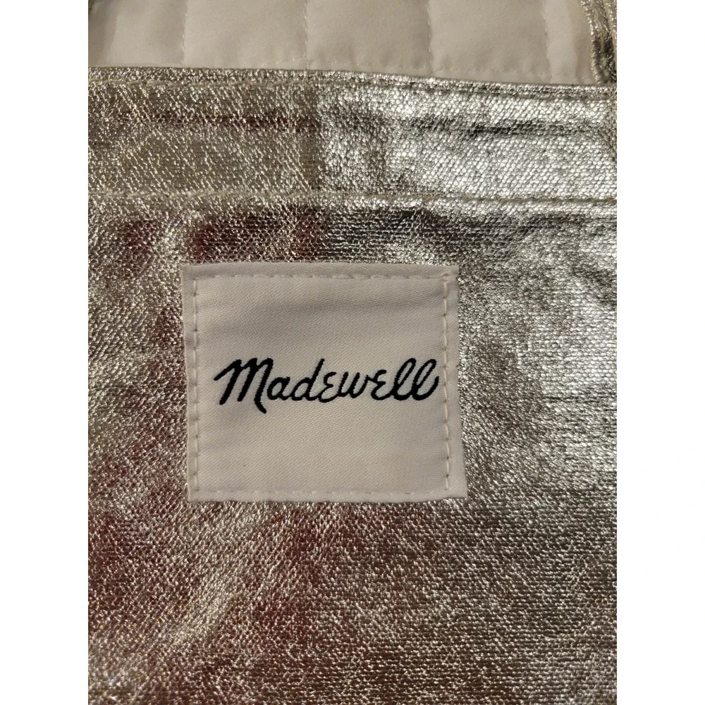 Madewell 10 x 10 Metallic Silver Foil Shimmer Canvas Mini Tote Bag Handbag Indie